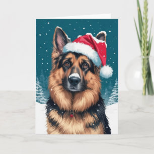 Tarjeta Feliz Navidad Un perro pastor alemán en Santa Clau