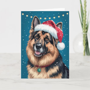 Tarjeta Feliz Navidad Un perro pastor alemán en Santa Clau