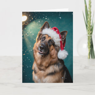 Tarjeta Feliz Navidad Un perro pastor alemán en Santa Clau