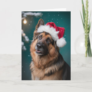 Tarjeta Feliz Navidad Un perro pastor alemán en Santa Clau