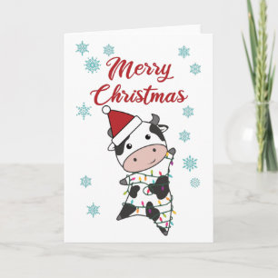 Tarjeta Feliz Navidad Vaca Nieve Invierno Ternero Vacas
