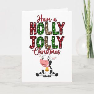 Tarjeta Feliz Navidad Vaca Rústica