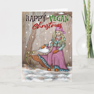 Tarjeta Feliz Navidad vegano, lindo