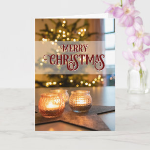 Tarjeta Feliz Navidad velas elegantes de árbol de Navidad