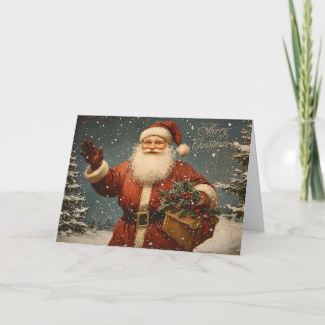 Tarjeta Feliz Navidad Vintage Santa (Anverso)