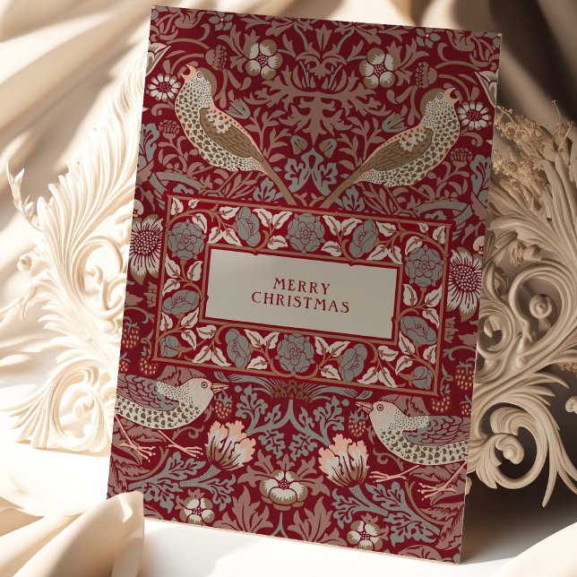 Tarjeta Feliz Navidad William Morris Strawberry Thief (Subido por el creador)
