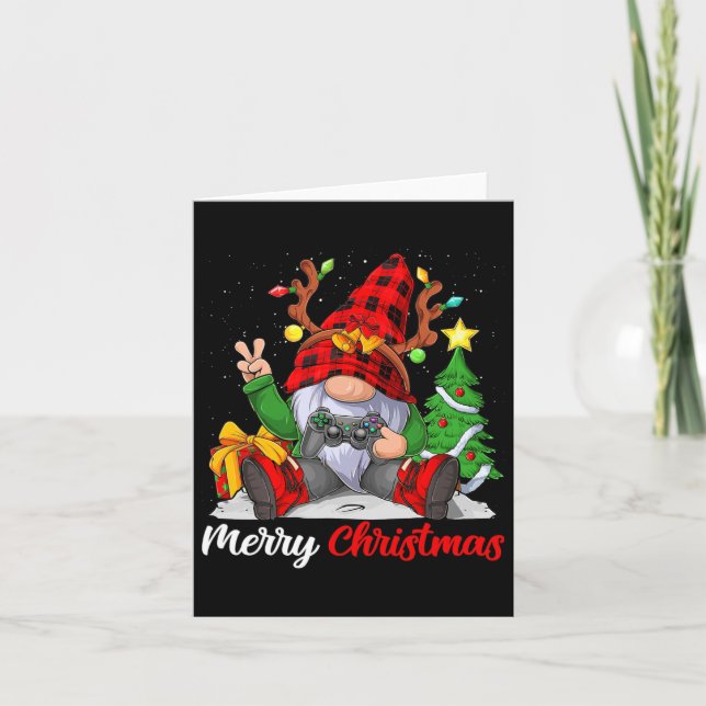 Tarjeta Feliz Navidad Xmas Gamer Gnome Videojuego Chicos K (Anverso)