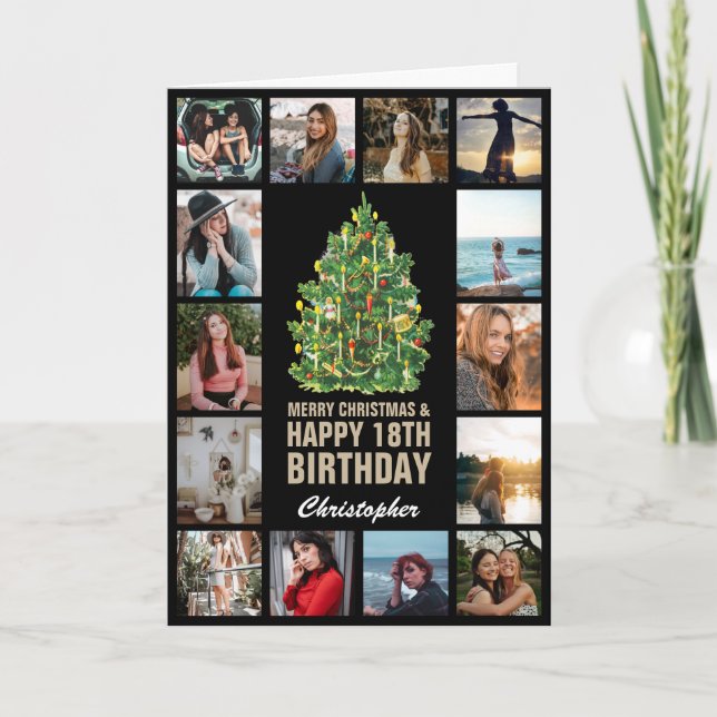 Tarjeta Feliz Navidad y 18.ª foto feliz cumpleaños (Anverso)