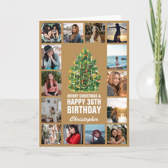 Tarjeta Feliz Navidad y 36 cumpleaños feliz de oro (Anverso)
