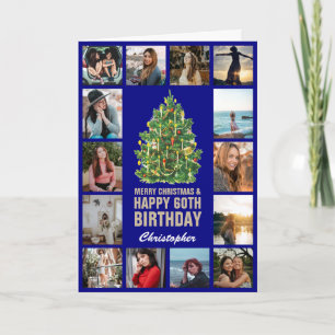 Tarjeta Feliz Navidad y 60 años feliz azul de la Marina