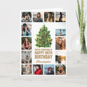 Tarjeta Feliz Navidad y 80.ª foto feliz cumpleaños