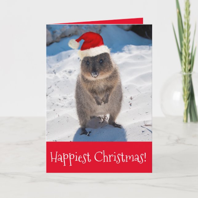 Tarjeta Feliz Navidad y Feliz Año Nuevo Quokka Beach Rojo (Anverso)