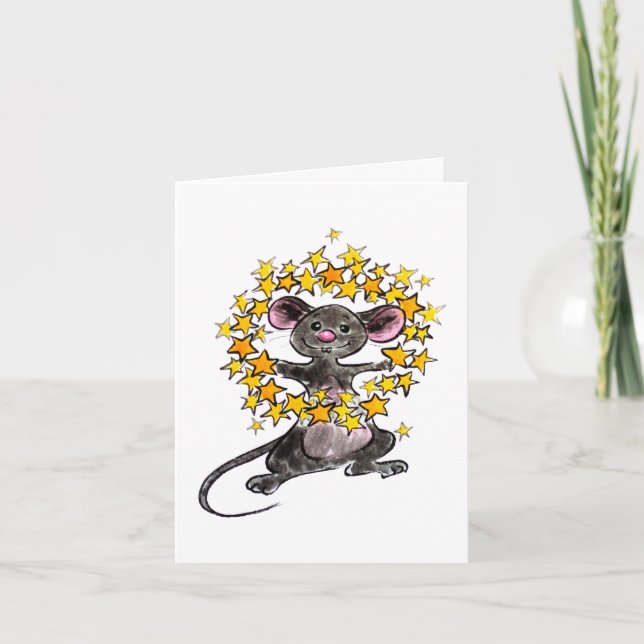 Tarjeta Feliz Navidad y Feliz Año Nuevo: Ratón Estrella (Anverso)