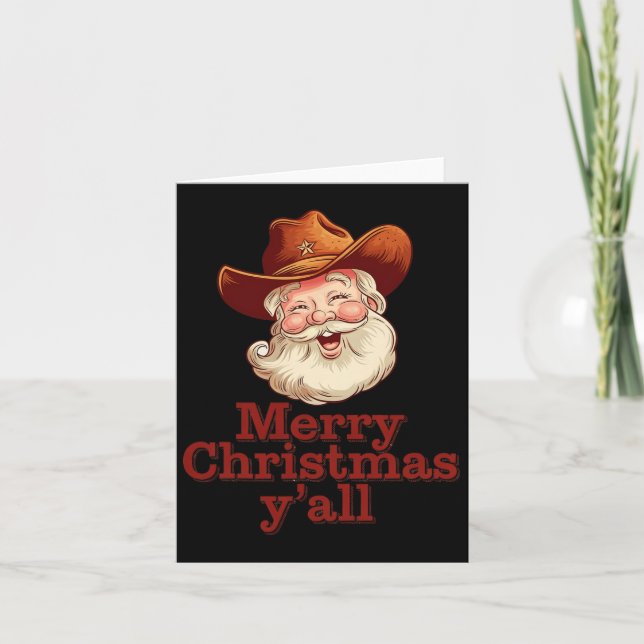 Tarjeta Feliz Navidad y todos Cowboy Santa Western Country (Anverso)