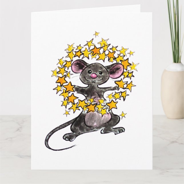 Tarjeta Feliz Navidad y un Feliz Año Nuevo Ratón Estrella (Anverso)