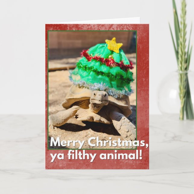 Tarjeta Feliz Navidad ya sucio animal Tortuga sarcástica (Anverso)