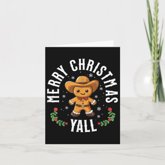 Tarjeta Feliz Navidad Yall Gingerbread Cowboy Occidental (Anverso)
