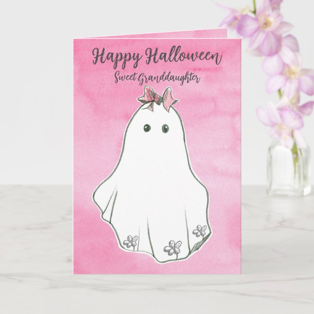 Tarjeta Feliz nieta de Halloween Ghost Pinkoween (Orquídea)