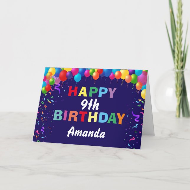 Tarjeta Feliz noveno cumpleaños, azul de la Marina de los  (Anverso)