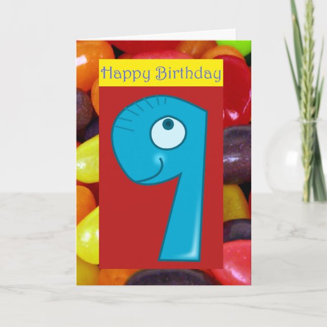 Tarjeta Feliz noveno cumpleaños, noveno, cumplidos nueve (Anverso)