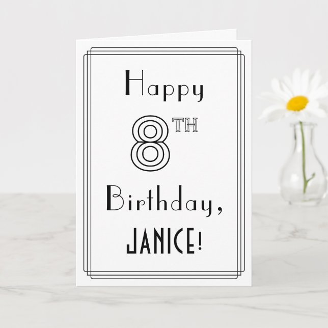 Tarjeta Feliz octavo cumpleaños, estilo Art Deco con nombr (Planta pequeña)