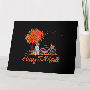 Tarjeta Feliz otoño a la divertida bicicleta de Schnauzer