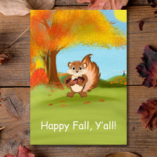 Tarjeta Feliz Otoño para Todos Ardilla con Bellotas