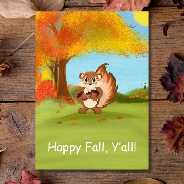 Tarjeta Feliz Otoño para Todos Ardilla con Bellotas (Subido por el creador)