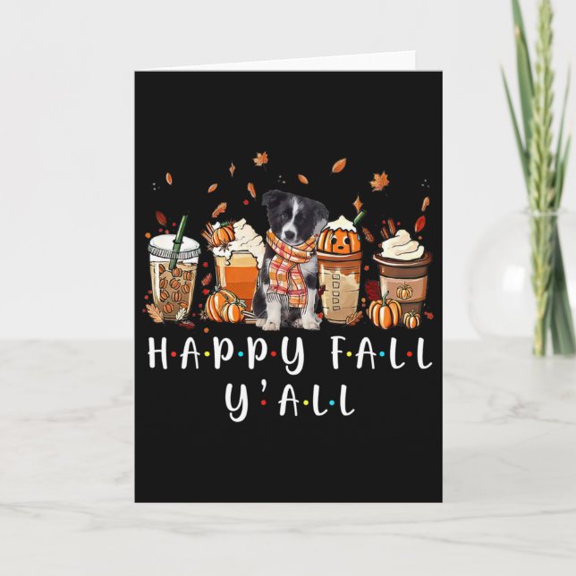 Tarjeta Feliz Otoño para Todos Perro Border Collie Café Ca (Anverso)