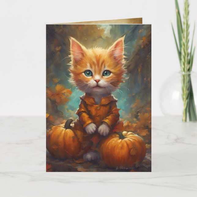 Tarjeta Feliz otoño, todos gatitos, gato de parche de cala (Anverso)