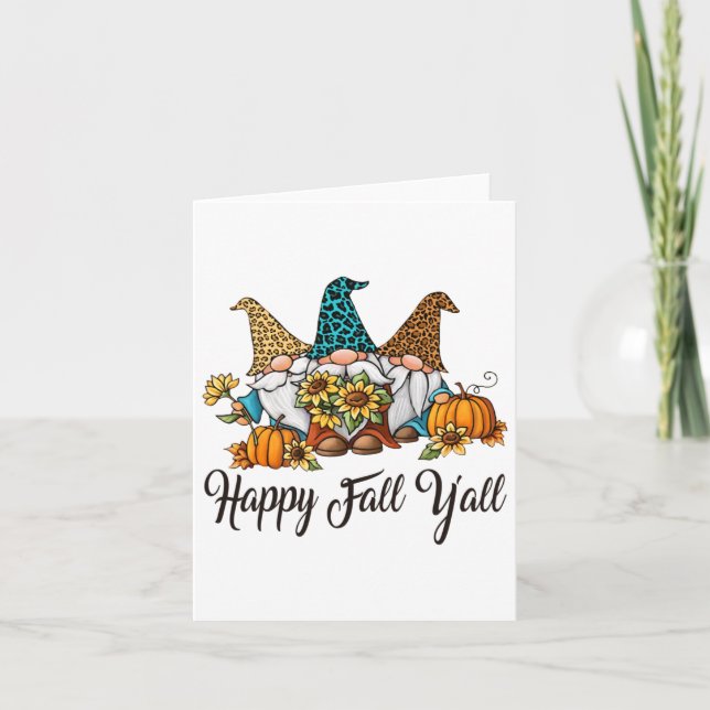 Tarjeta Feliz Otoño Yall Tres Gnomos Leopardo Girasol Gif (Anverso)