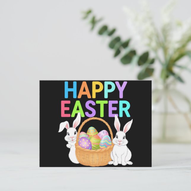 Tarjeta Feliz Pascua 2025 Huevos Conejo Conejo Cute (Anverso de pie)
