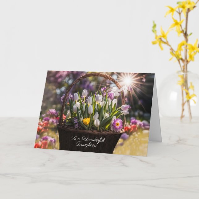 Tarjeta Feliz Pascua a Hija con Flores de Canasta Bonita (flor amarilla)