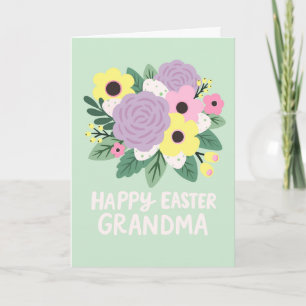 Tarjeta Feliz Pascua Abuela Flores de Pastel Huevos Ramo
