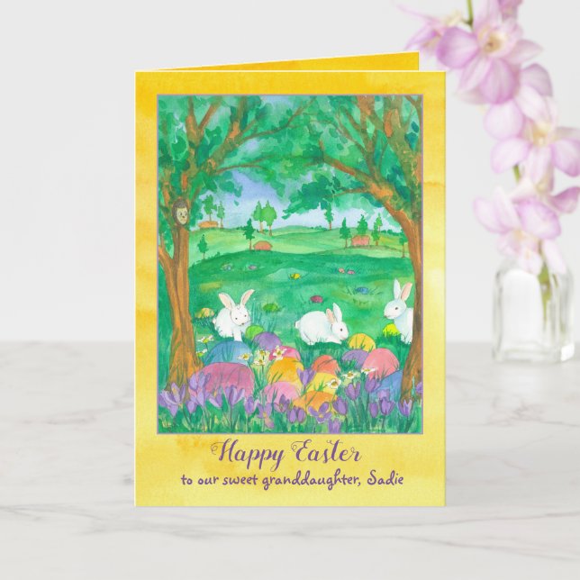 Tarjeta Feliz Pascua Abuela Rabits Nombre Personalizado (Orquídea)