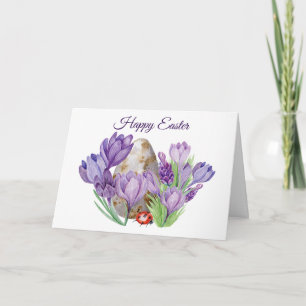 Tarjeta Feliz Pascua Acuarela Morado Crocus Flowers