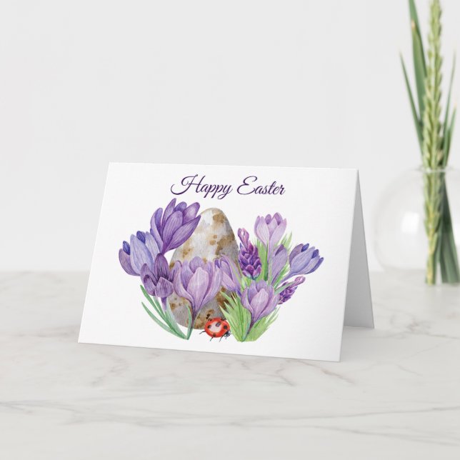 Tarjeta Feliz Pascua Acuarela Morado Crocus Flowers (Anverso)