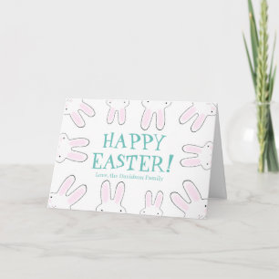 Tarjeta Feliz Pascua azul turquesa blanco conejo lindo per