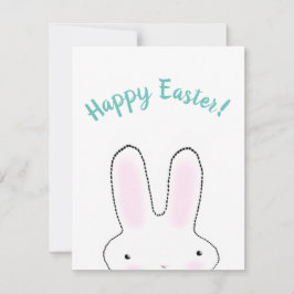 Tarjeta Feliz Pascua azul turquesa divertido conejo escrit