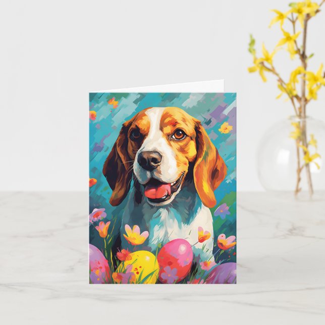 Tarjeta Feliz Pascua Beagle (flor amarilla)