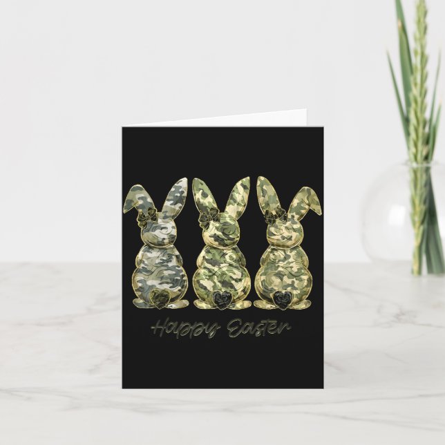 Tarjeta Feliz Pascua Camo Bunny Rabbit Coquette Bow (Anverso)