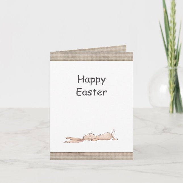 Tarjeta Feliz Pascua Chill Bunny Rabbit Gingham Easter (Anverso)