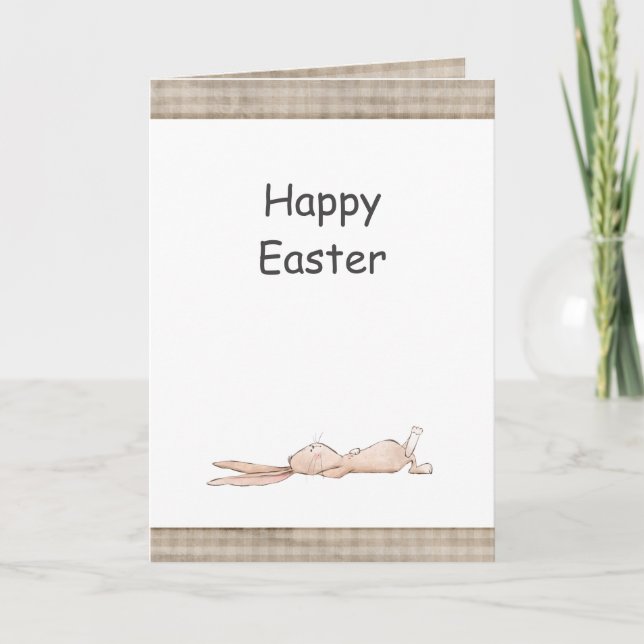 Tarjeta Feliz Pascua Chill Bunny Rabbit Gingham Easter (Anverso)
