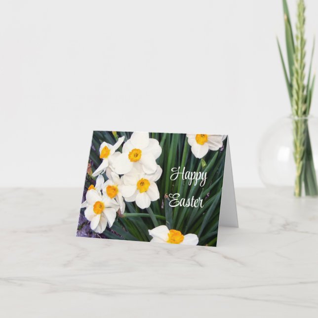 Tarjeta Feliz Pascua con feriado de los Daffodis blancos (Anverso)