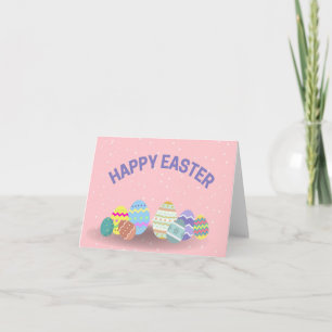 Tarjeta Feliz Pascua con huevos coloridos rosados