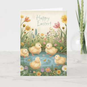 Tarjeta Feliz Pascua con patitos