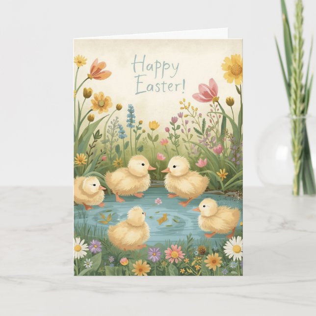 Tarjeta Feliz Pascua con patitos (Anverso)