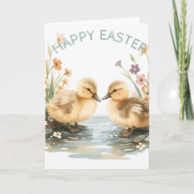 Tarjeta Feliz Pascua con patitos (Anverso)