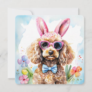 Tarjeta Feliz Pascua Conejito Caniche Acuarela Per