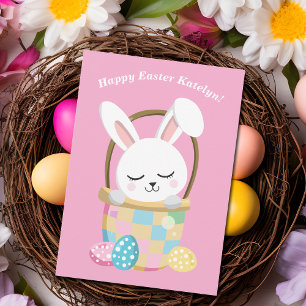 Tarjeta Feliz Pascua Conejito Personalizado Rosa de Niños